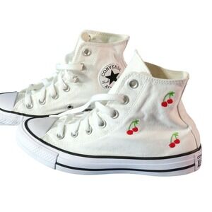 CONVERSE BY YOU Custom Hi-Top Chucks WHITE w/RED CHERRIES Sneakers M=5, W=7